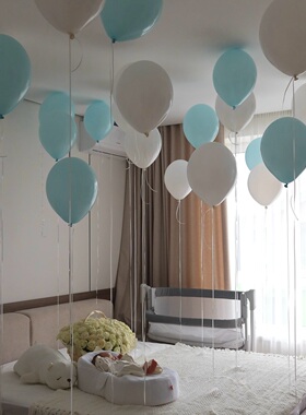 babyshower新生儿蓝白环保天然乳胶气球宝宝满月周岁男孩生日派对