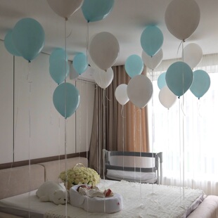 babyshower新生儿蓝白环保天然乳胶气球宝宝满月周岁男孩生日派对