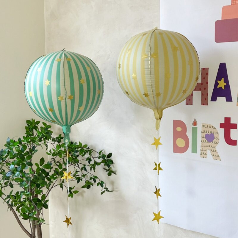 ins新款黄绿条纹星星铝膜气球拉旗儿童宝宝生日聚会派对装饰道具