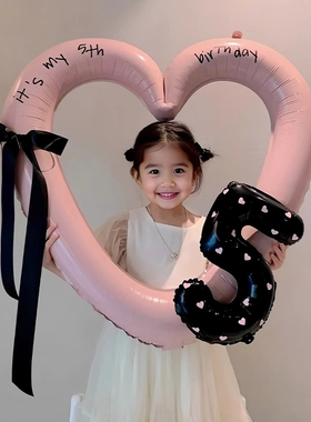 女孩儿童生日装饰镂空爱心相框气球拍照道具数字派对场景装饰布置