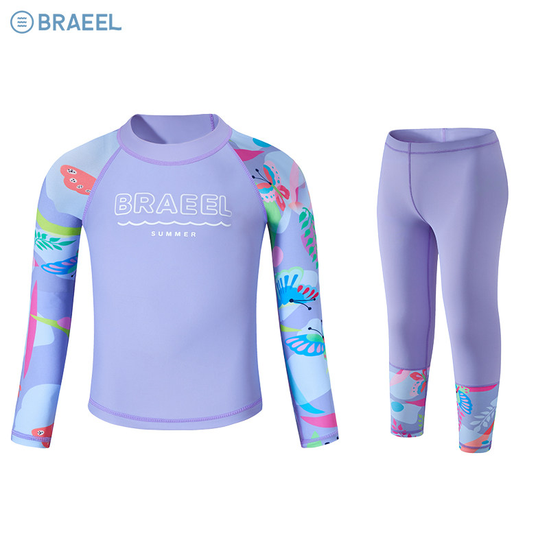 夏季新款女冲浪潜水分体儿童游泳防晒速干中大童长袖长裤泳衣套装