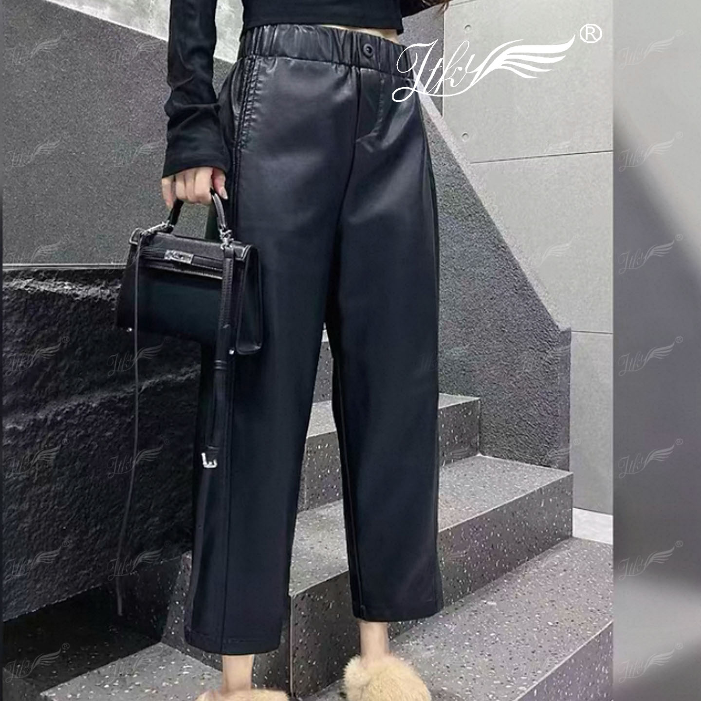 时髦减龄气质减龄高腰气质直筒裤