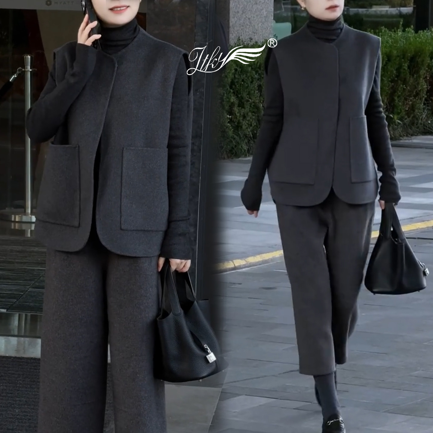 法式复古休闲毛呢马甲打底衫阔腿裤女一整套秋冬款气质通勤三件套,女装/女士精品,时尚套装,淘宝优惠券,粉丝福利购,淘宝优惠卷