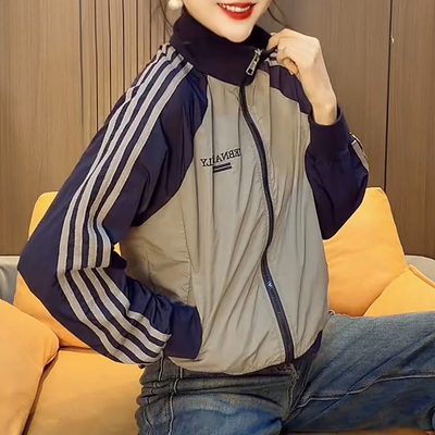 时尚撞色短款外套立领拉链防晒衣