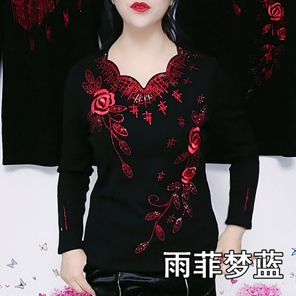 加绒加厚打底衫女秋冬季新款中老年妈妈装V领时尚长袖保暖T恤上衣