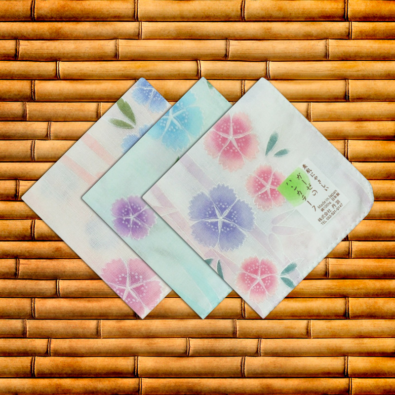新款日本制造手帕女士纯棉吸汗双层纱布手绢全棉擦汗厚方巾瞿麦花