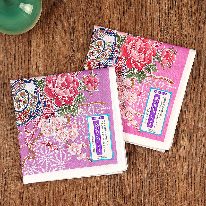 日本制友禅手帕女士随身吸油控油手绢净肤纯棉吸汗全棉方巾花间鼓