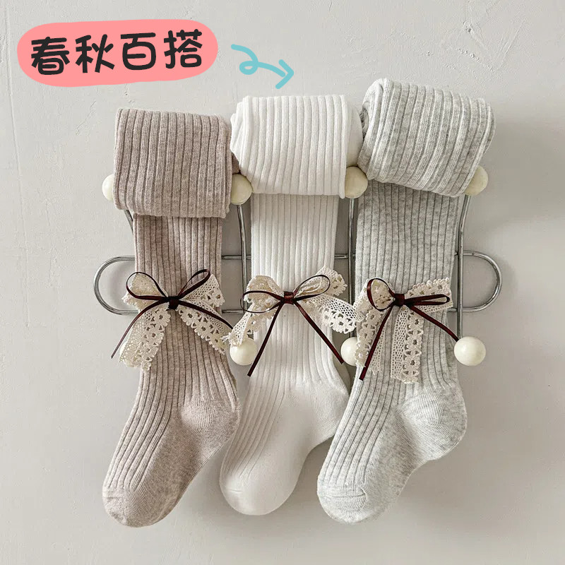 女童孩春秋季薄款蝴蝶结连裤袜子