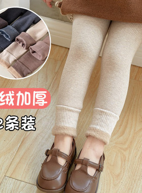 女童打底裤儿童一体灰色保暖长裤子小宝宝可开裆秋冬季加绒加厚款