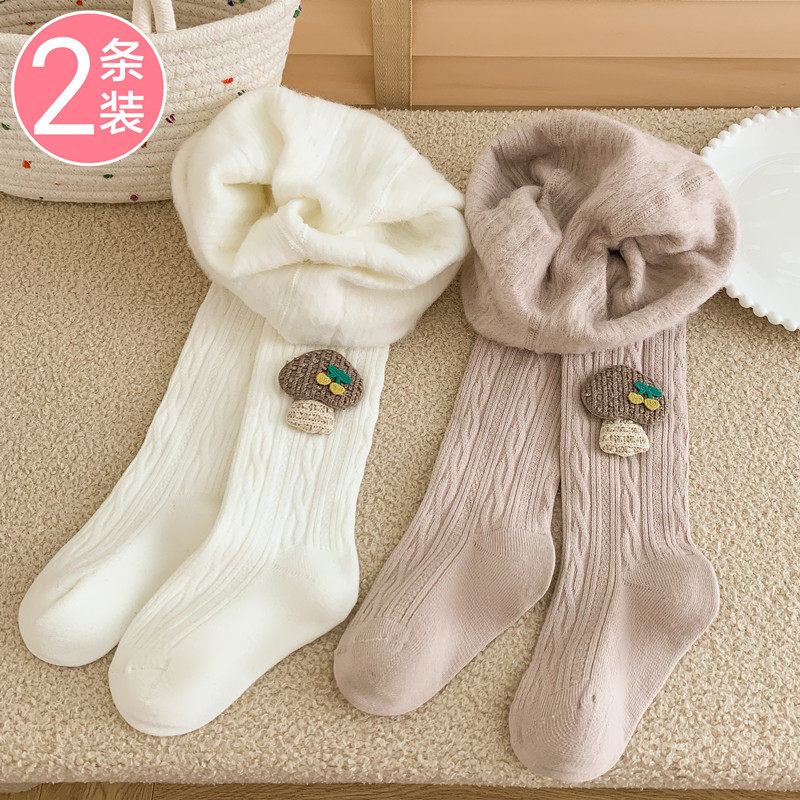 女童孩春秋冬季加厚薄绒款磨毛连裤袜子儿童蘑菇可开裆打底裤宝宝