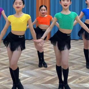 拉丁舞蹈练功服装女夏新款儿童表演出比赛规定服国际标准流苏舞裙