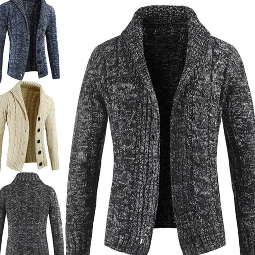 Мужские зимние теплом свитер вязание кардиган