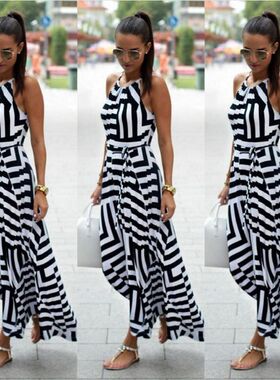 Printed slip dress Women Sleeveless long party dresses裙子女