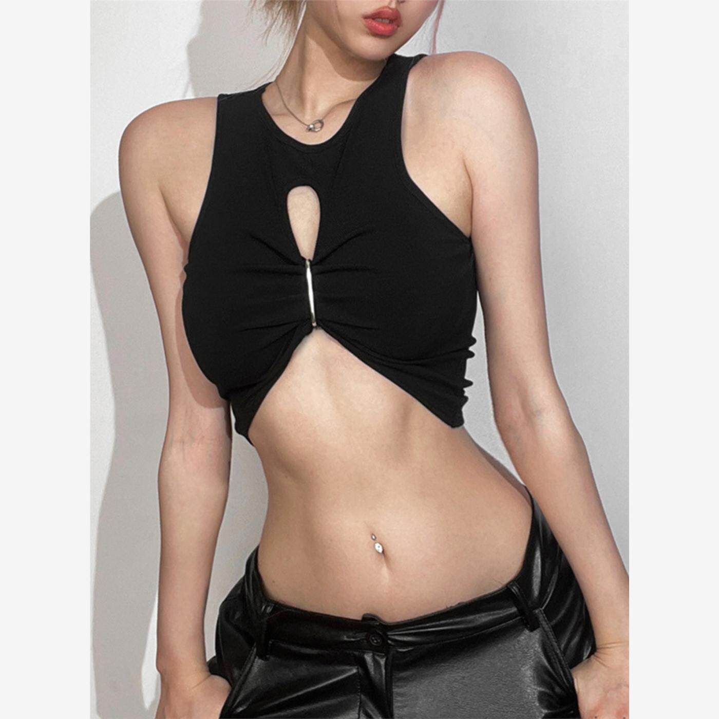 欧美性感辣妹超短款背心女夏外穿镂空小众设计感露脐热辣jazz上衣