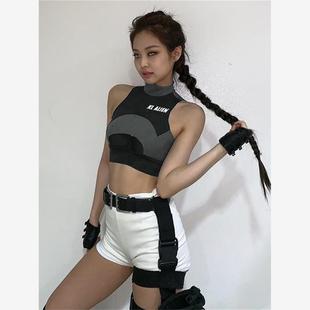 jazz上衣运动背心短款露脐t恤女小众设计jennie金珍妮同款打歌服