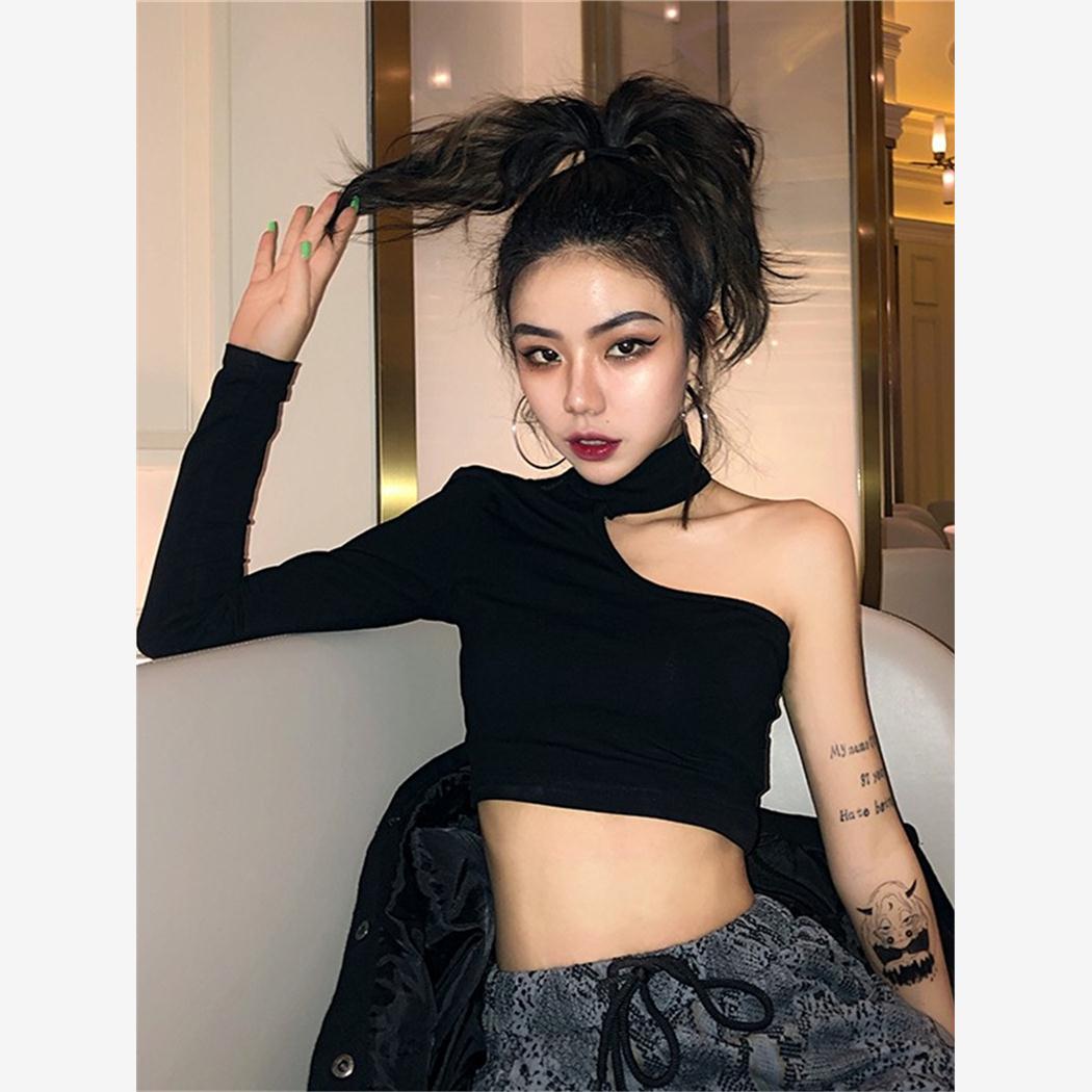 短款露脐心机t恤女团打歌