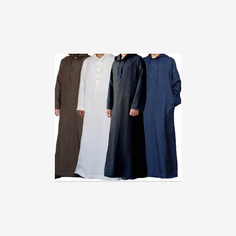 风格简约长款男士连帽衬衫长袍 muslin long robe