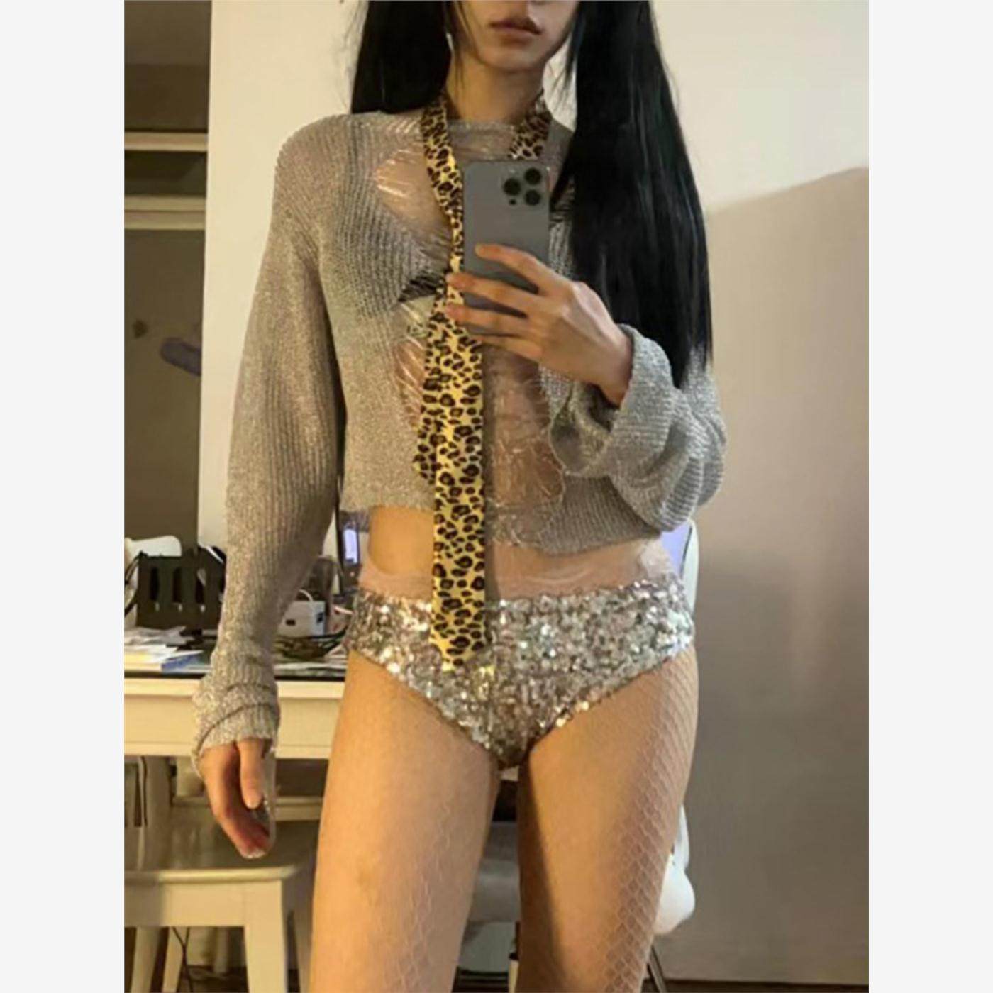 欧美辣妹风亮片打底裤女小众
