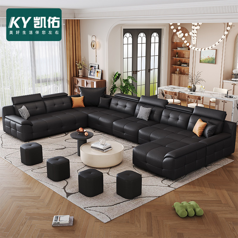 凯佑简约现代转角沙发劳伦斯高靠背大中小户型家用客厅皮沙发组合