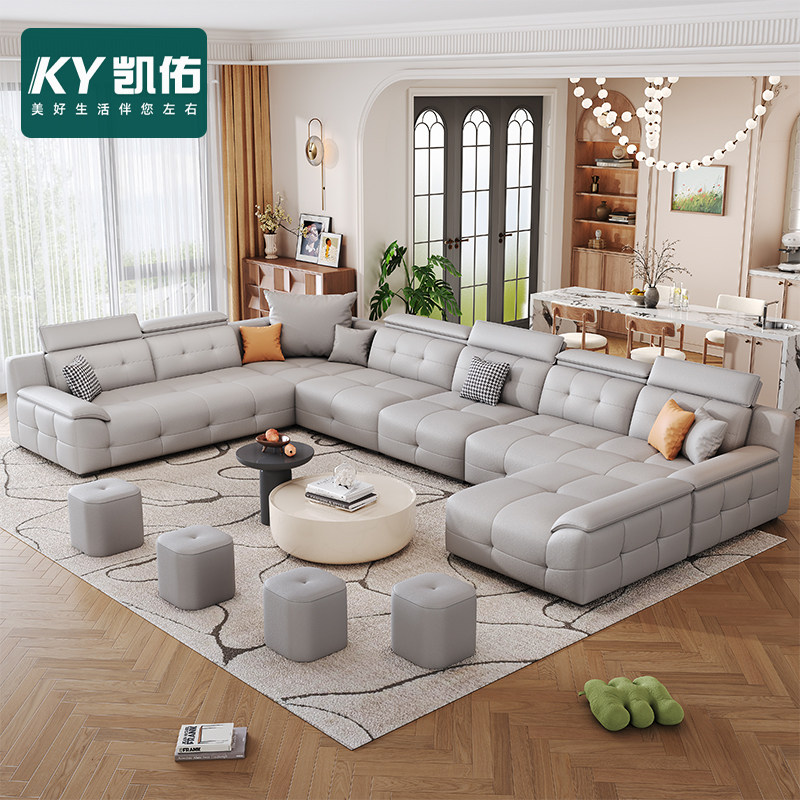 凯佑劳伦斯高靠背大小户型转角沙发意式轻奢U型高级感皮沙发组合