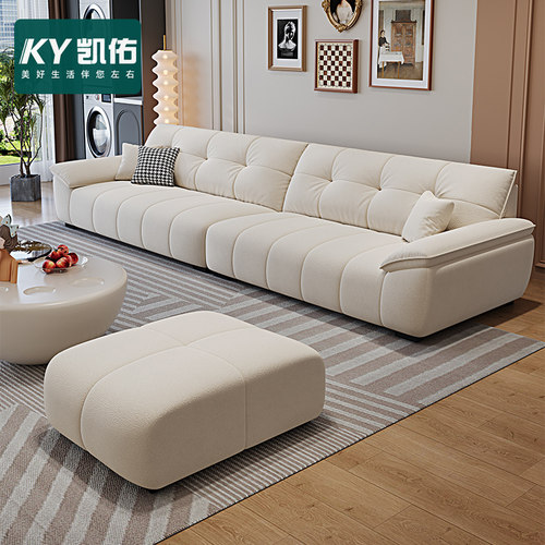 凯佑意式云朵布艺沙发现代简约小户型客厅棉花糖雪尼尔绒直排沙发