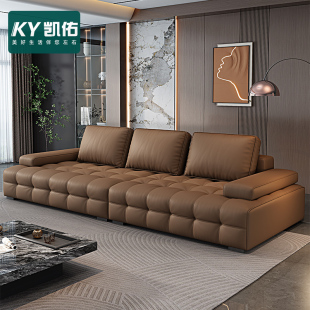 凯佑新款 轻奢直排皮沙发 小户型组合皮沙发客厅家用劳伦斯沙发意式