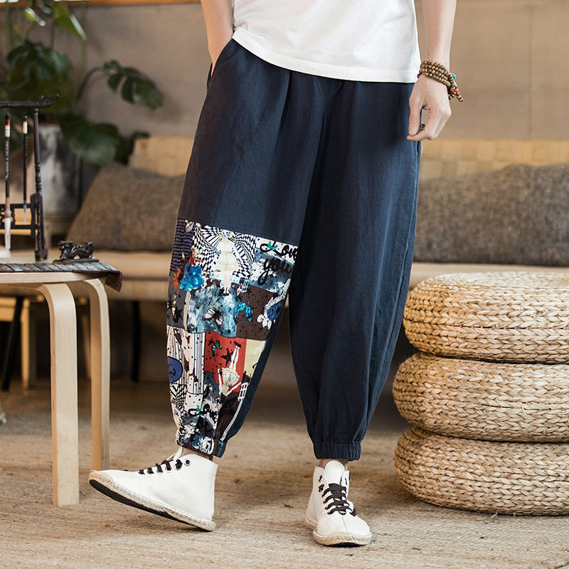 Men's summer loose nine-point pants retro casual pants men