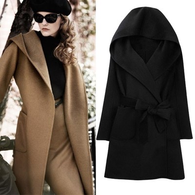 2016 winter women hooded wool coats long jackets cardigan女