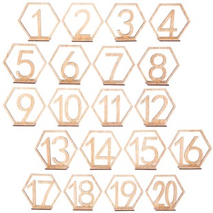 NICEXMAS 20pcs Hexagon 1-20 Wooden Table Numbers with Holder