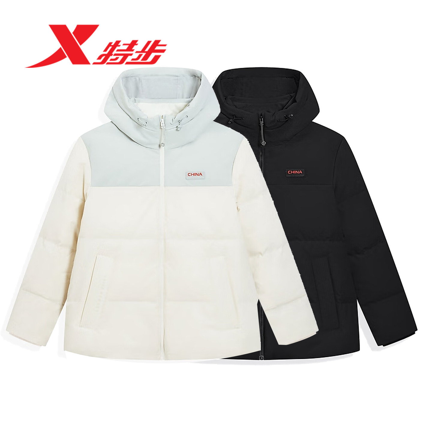 特步三防连帽羽绒服女款CHINA外套2025冬季新款保暖975428190359