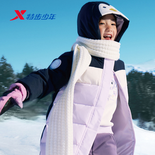特步儿童女小童企鹅中长款羽绒服外套2025冬新款外套6754241A3135