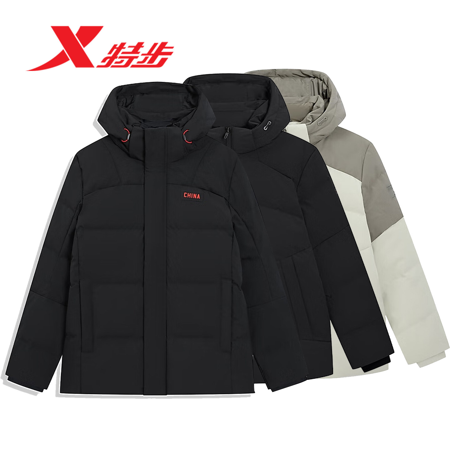 王鹤棣特步连帽羽绒服男款外套CHINA2025冬季新款厚975429190462