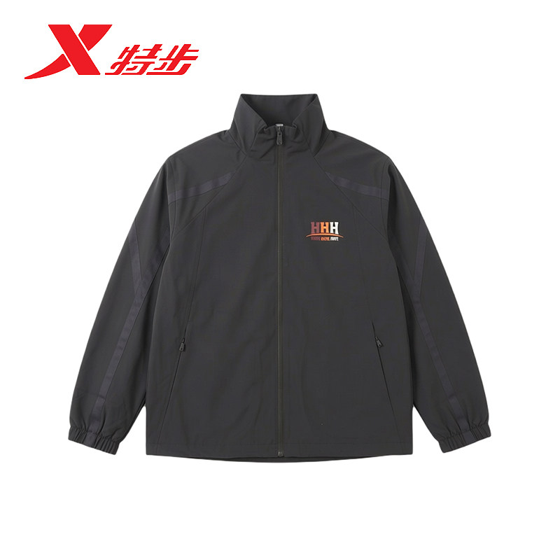 特步外套男款2026春季新款宽松运动休闲立领双层风衣974129150248