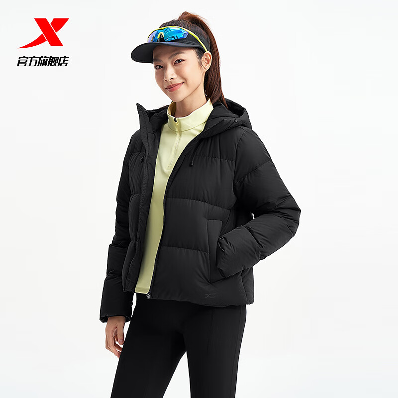 特步三防连帽羽绒服女款外套