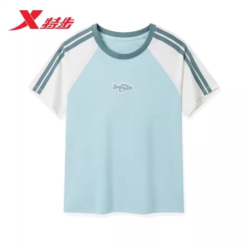 特步女短袖T恤2025秋季新款运动女士纯棉宽松针织衫975328010017