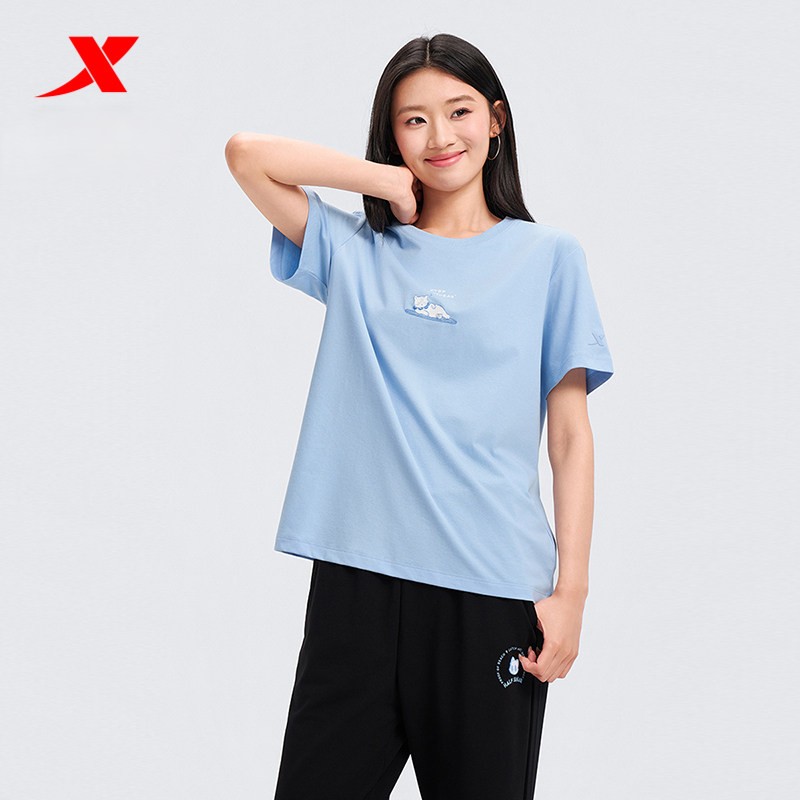 特步圆领T恤女2026年夏季新款动物图案运动休闲短袖974228010134