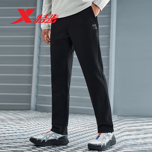 特步加绒运动裤男裤2024冬季宽松直筒抗静电保暖长裤976429630181