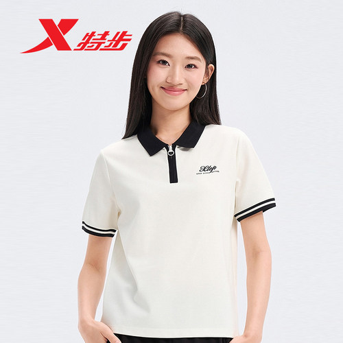 特步POLO衫女短袖T恤2026夏