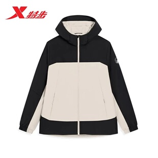 特步加绒冲锋衣男款外套2025冬新款保暖梭织连帽上衣975429160051