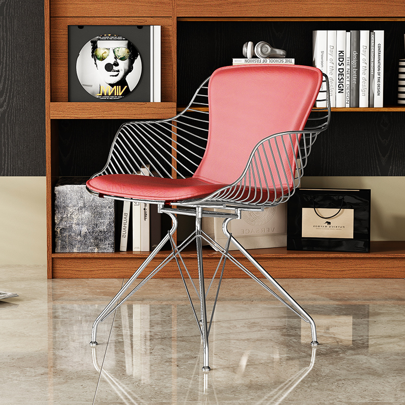 可好钢丝餐椅吧椅马鞍皮五金不锈钢咖啡椅扶手户外中古休闲椅金属