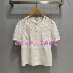 ELAND依恋正品26夏镂空蕾丝拼接泡泡袖衬衫EEYAG25B05 YAG25B05