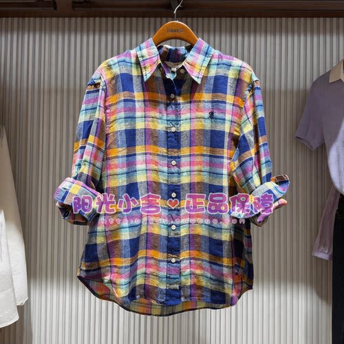 ELAND依恋正品26夏美式复古风彩色格纹衬衫EEYCG26E01 YCG38R31
