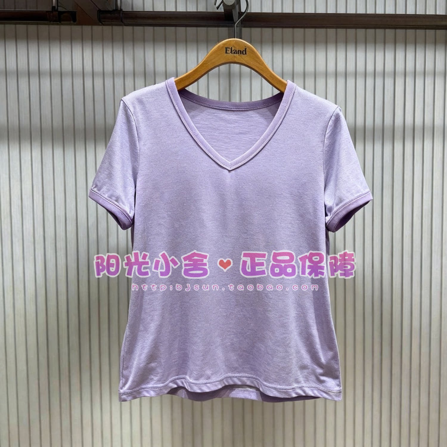 ELAND依恋正品26秋时尚舒适感V领素色短袖T恤EERAG37E01 RAG37E01图片