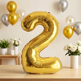 32寸大数字2026新年装饰数字气球金色银色铝膜阿拉伯数字生日布置