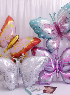紫色蝴蝶彩色翅膀铝膜气球儿童女孩生日装饰派对布置拍照道具装饰
