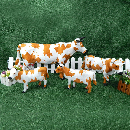 仿真奶牛模型超市奶粉店动物道具装饰品假小奶牛玩具栅栏草坪摆件