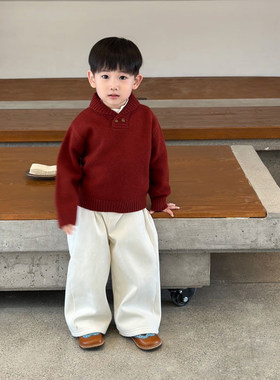 英国KABEI TREE儿童红色毛衣男女童喜庆半高领宝宝针织上衣秋冬季