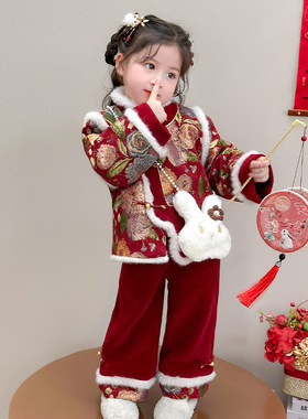 英国KABEI TREE女童套装红色拜年服中国风喜庆加厚保暖新年过年服