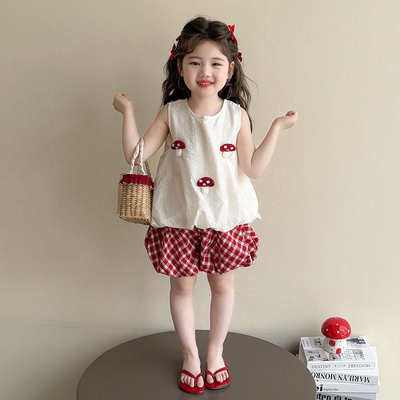 英国KABEI TREE女童夏装套装2026新款洋气时髦吊带短裤甜美两件套