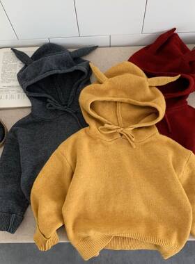 英国KABEI TREE儿童红色毛衣连帽2026新款宝宝外套洋气帽衫春季